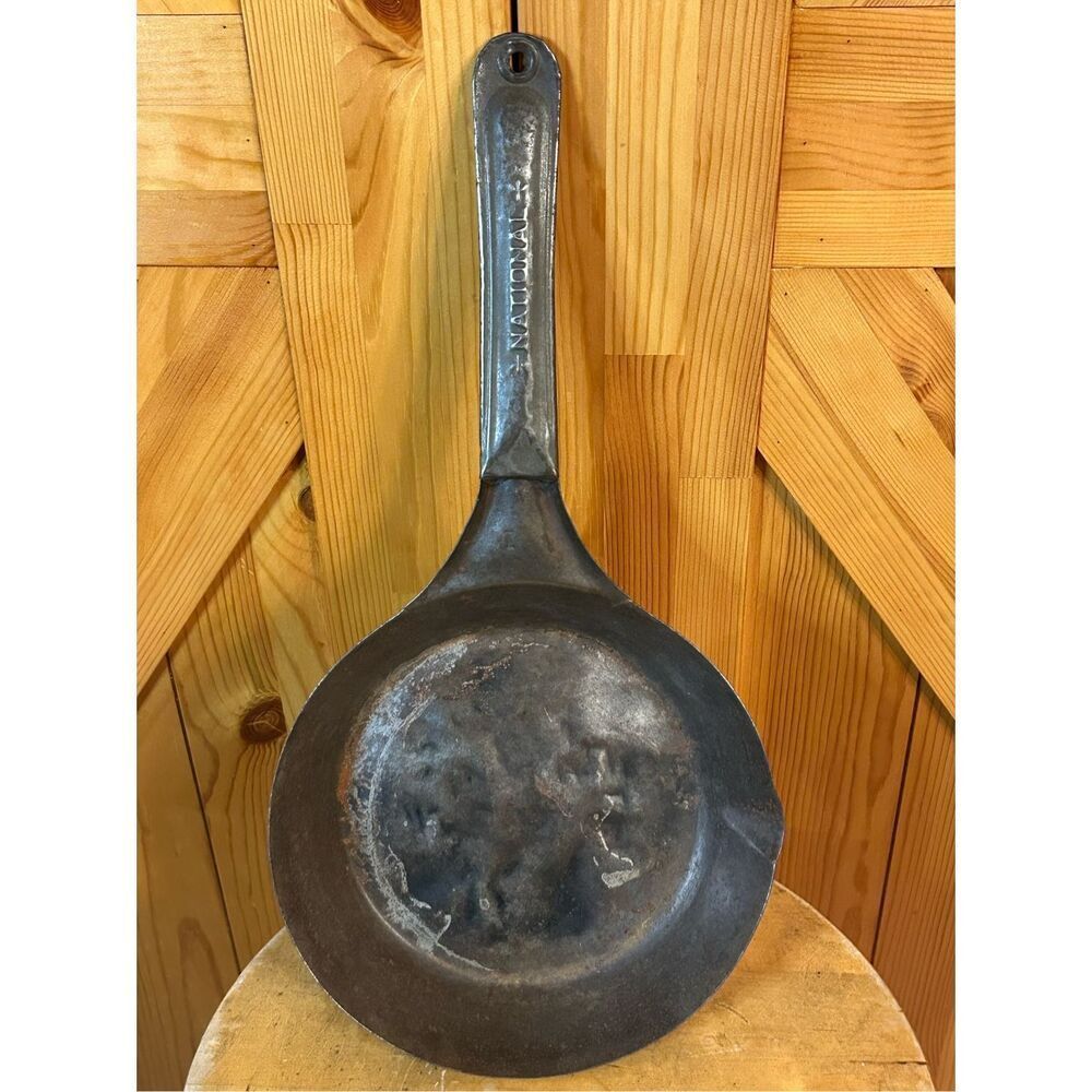 Antique National 6.5" Cold Handle Skillet Tin Steel Cowboy Camping Fry Pan Prim